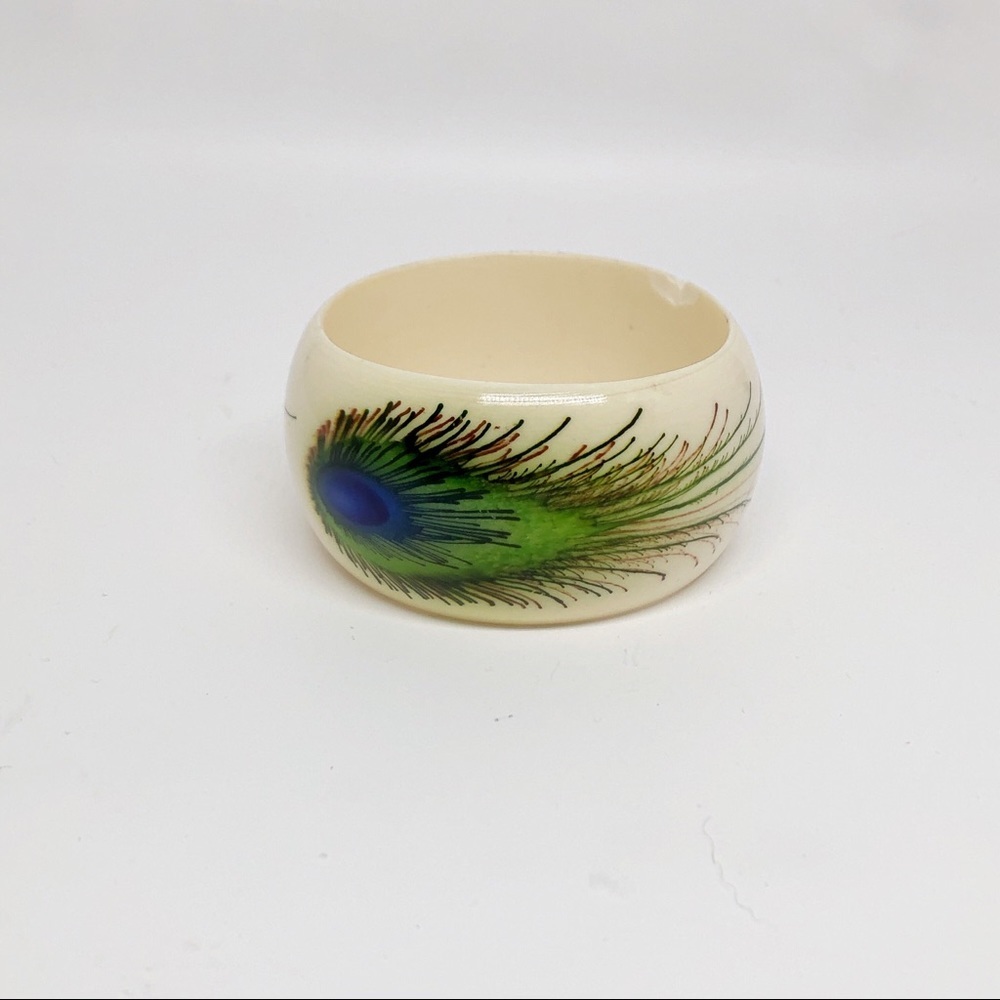 Peacock Feather Eye Wide Bangle Bracelet
